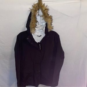 In’Voland Hooded Coat Women’s Size 16W Black Fleece Lined Zip Front Snaps NWT